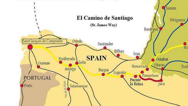 Carte du Camino Frances et du Camino del Norte